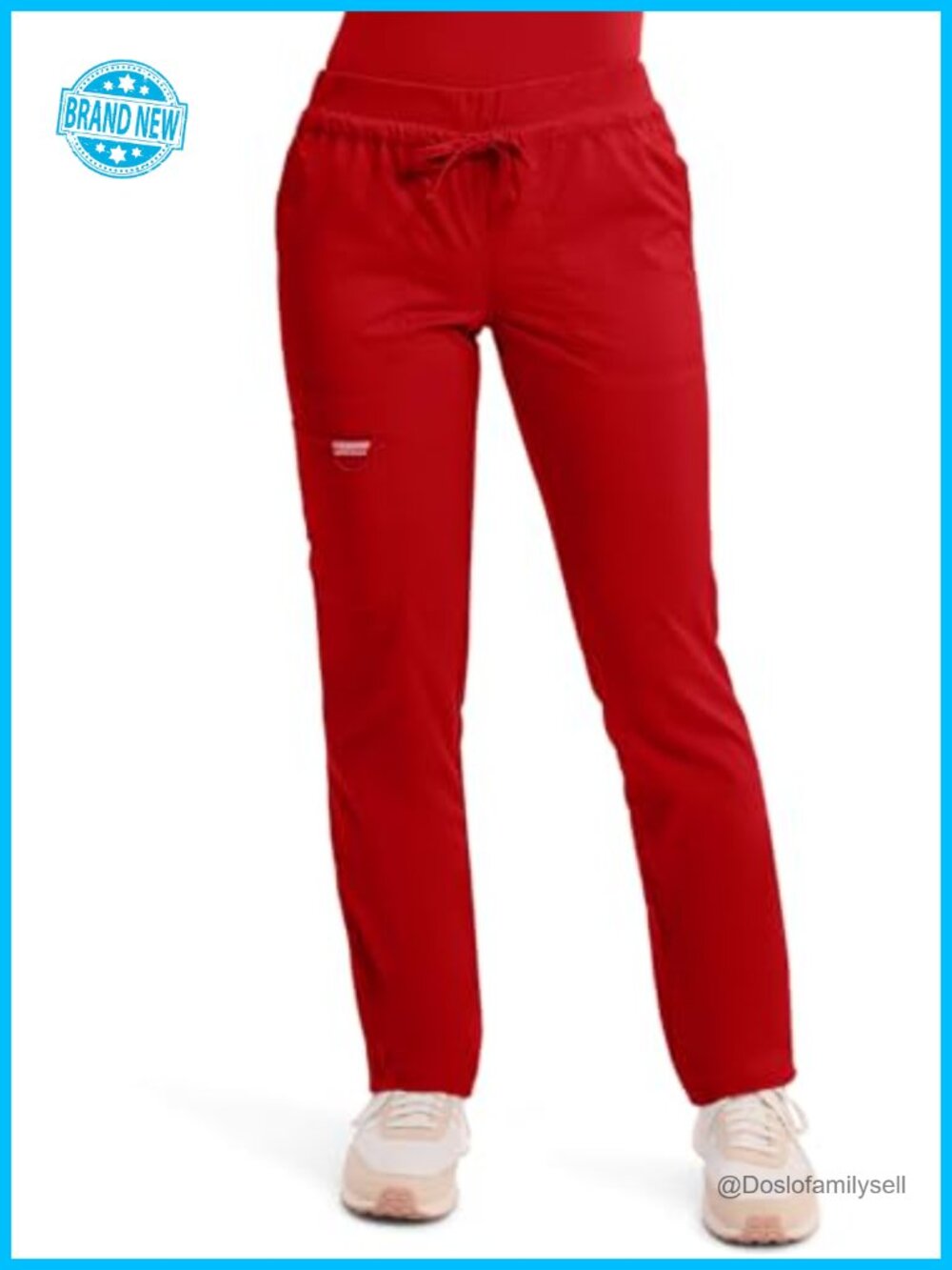 Women's Tapered Leg Drawstring Scrub Pants 5 Pockets Polyester Rayon Spandex